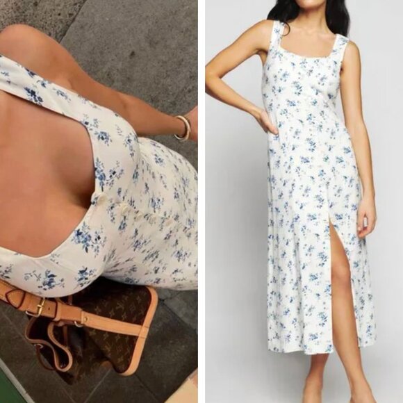 BEST Reformation Londyn Midi Floral Dress Sz6 Orlaya Blue Floral - Picture 1 of 9